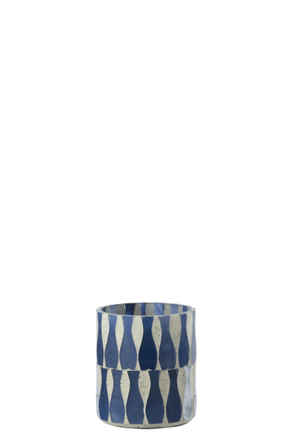 Kaarshouder Glas Blauw/Wit Small