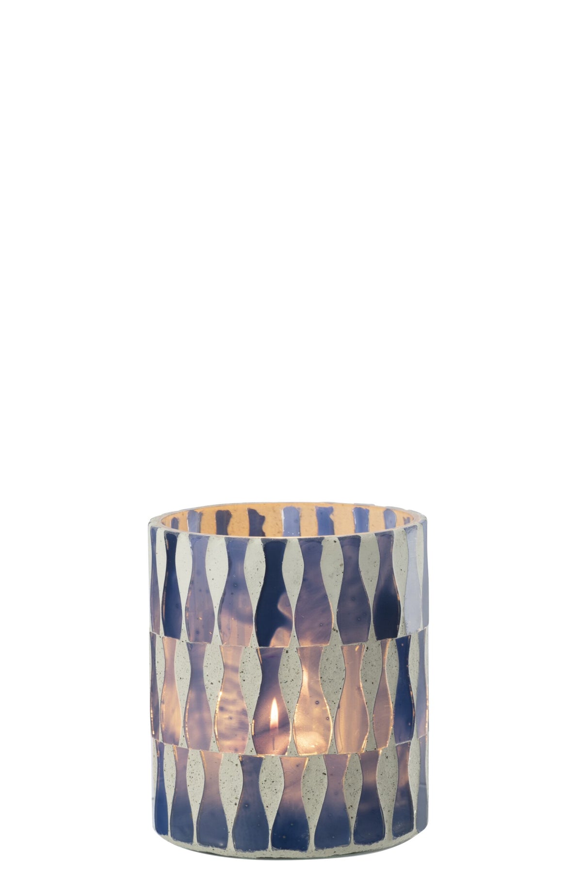 Kaarshouder Glas Blauw/Wit Medium