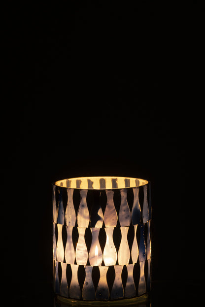 Kaarshouder Glas Blauw/Wit Medium