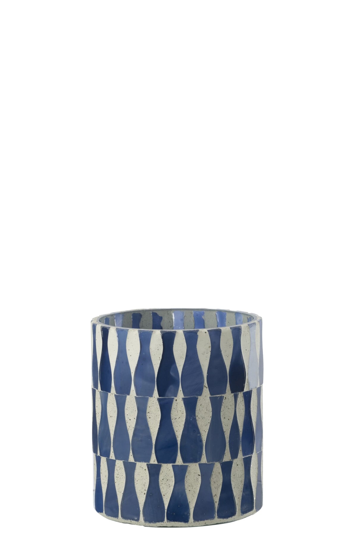 Kaarshouder Glas Blauw/Wit Medium
