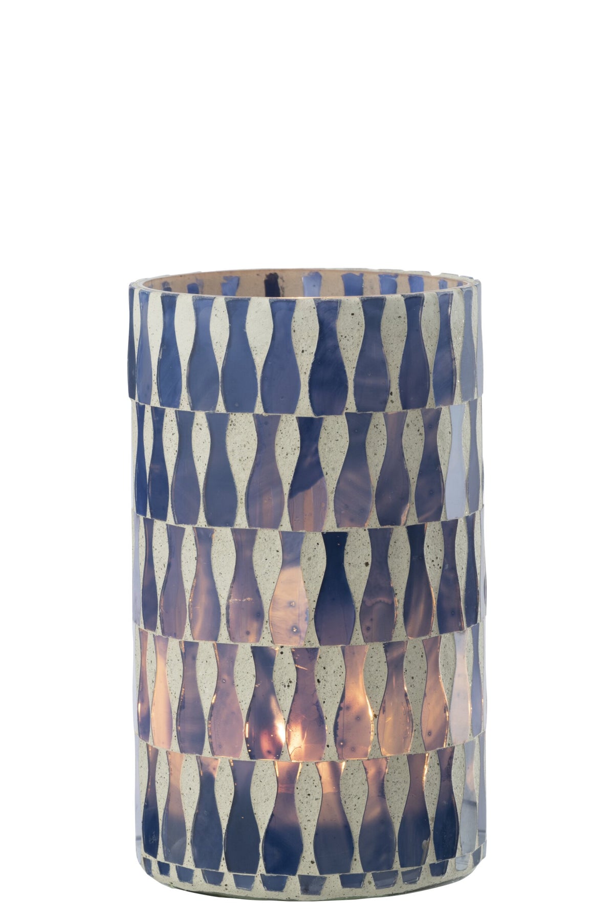 Kaarshouder Glas Blauw/Wit Large