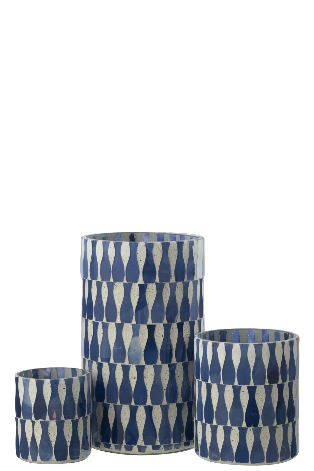 Kaarshouder Glas Blauw/Wit Large