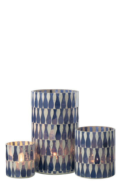 Kaarshouder Glas Blauw/Wit Large