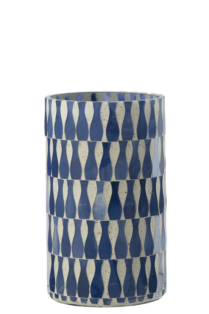 Kaarshouder Glas Blauw/Wit Large