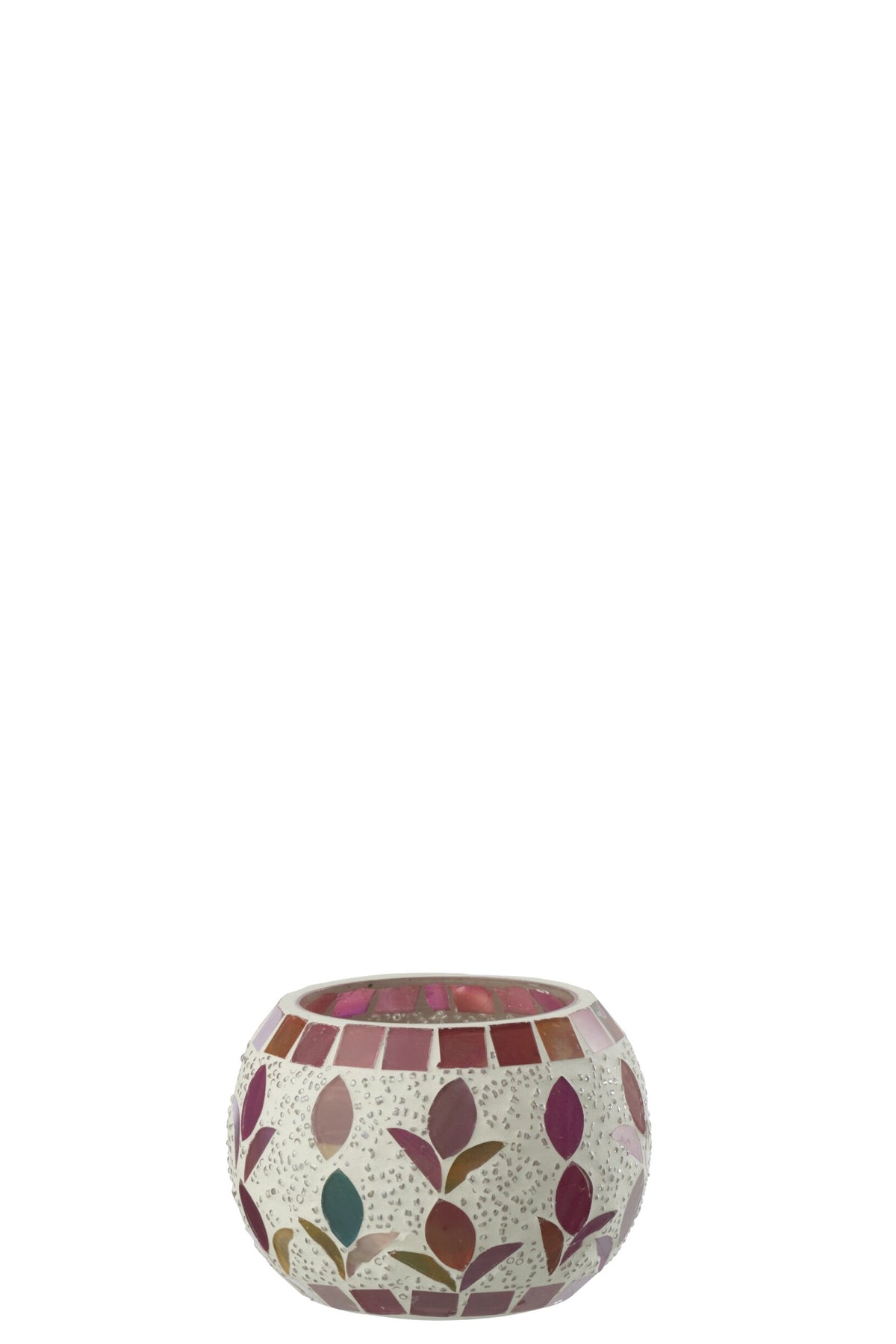 Kaarshouder Glas Gebroken Wit/Fuchsia Small