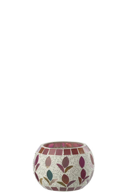 Kaarshouder Glas Gebroken Wit/Fuchsia Small