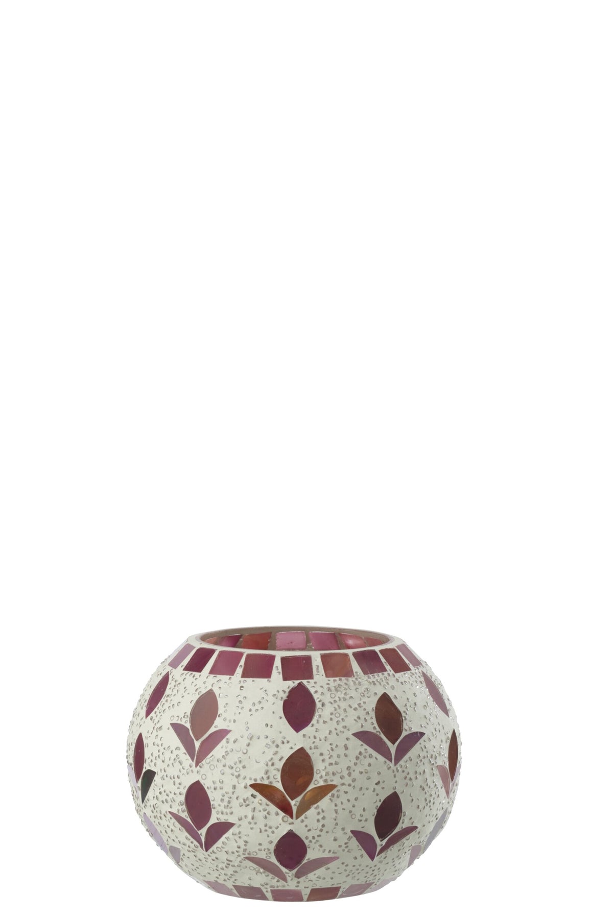 Kaarshouder Glas Gebroken Wit/Fuchsia Medium