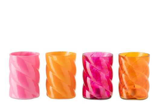 Windlicht   Glas Oranje/Roze Small Assortiment Van 4