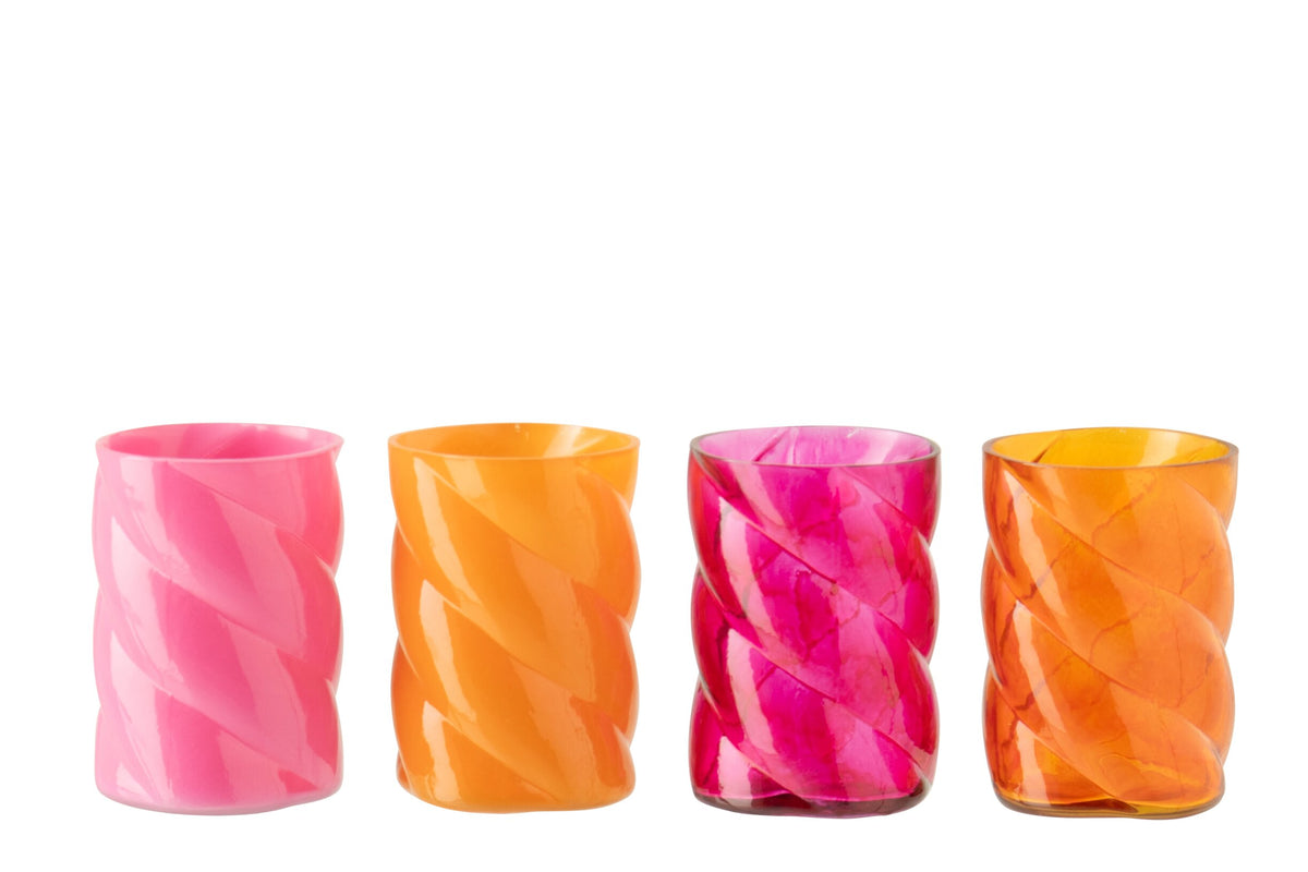 Windlicht   Glas Oranje/Roze Small Assortiment Van 4