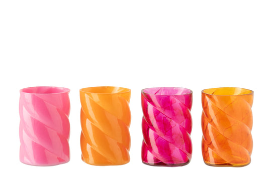 Windlicht   Glas Oranje/Roze Small Assortiment Van 4
