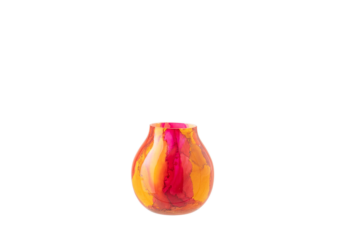 Windlicht Glas Oranje/Roze Small