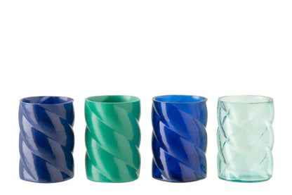 Windlicht Glas Azuurblauw/Blauw Small Assortiment Van 4