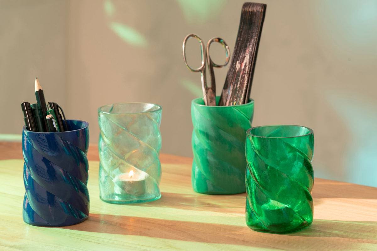 Windlicht Glas Azuurblauw/Blauw Small Assortiment Van 4