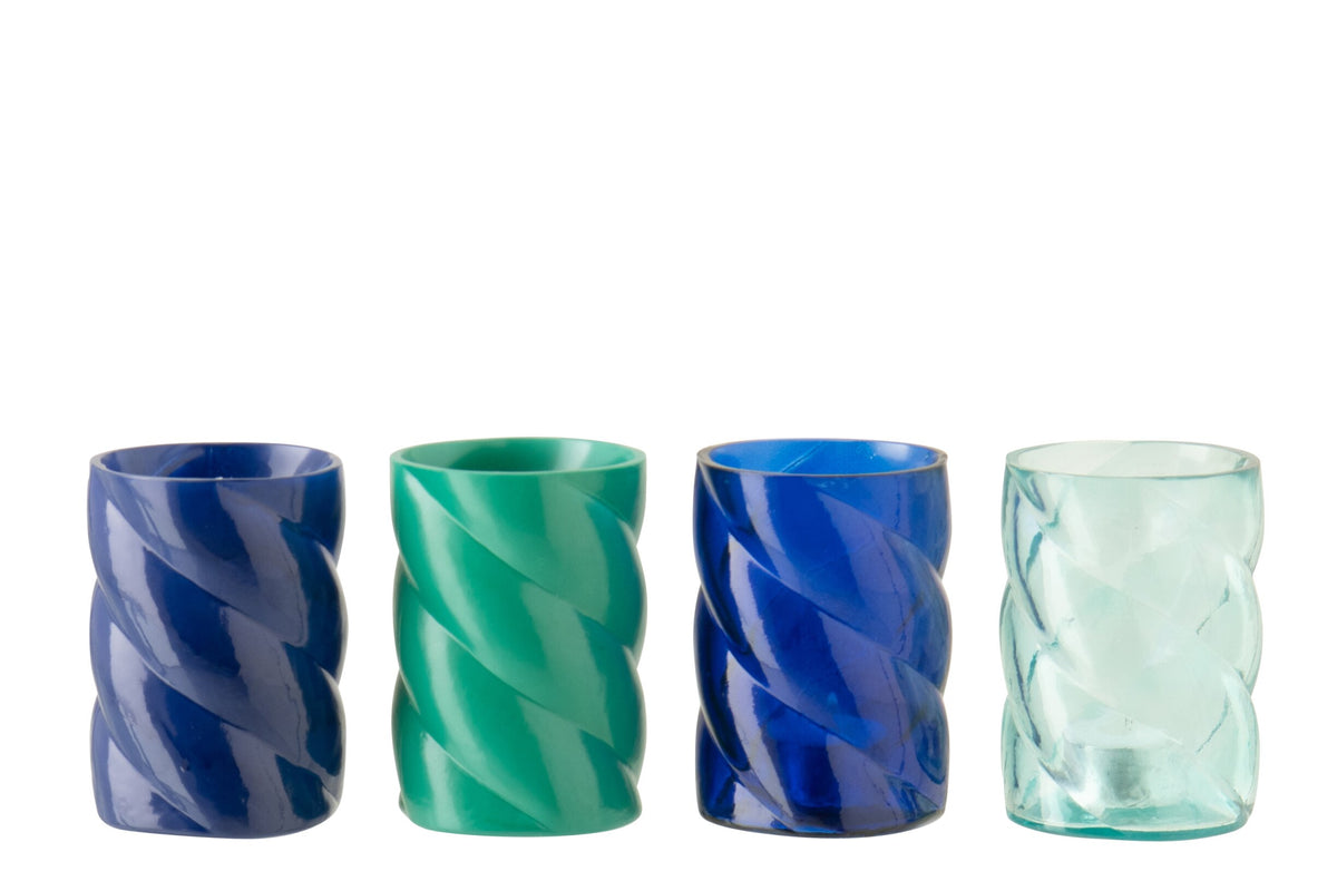 Windlicht Glas Azuurblauw/Blauw Small Assortiment Van 4