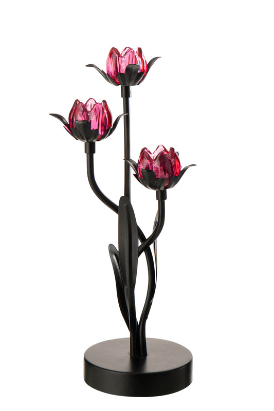 Tafellamp led bloem ijzer zwart/roze groot