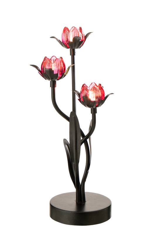 Tafellamp led bloem ijzer zwart/roze groot
