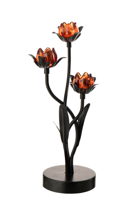 Tafellamp led bloem ijzer zwart/oranje groot
