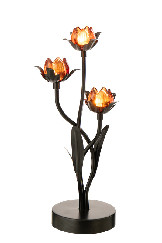 Tafellamp led bloem ijzer zwart/oranje groot