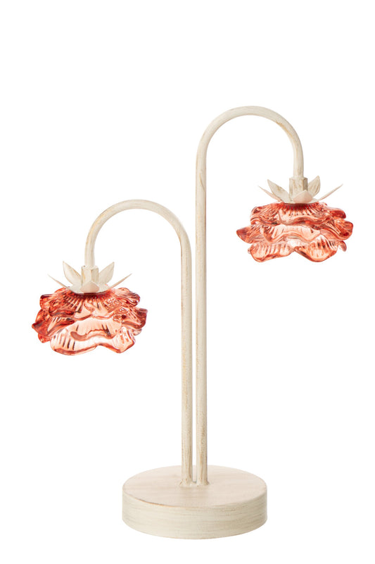 Tafellamp led bloem ijzer oranje/gebroken wit groot