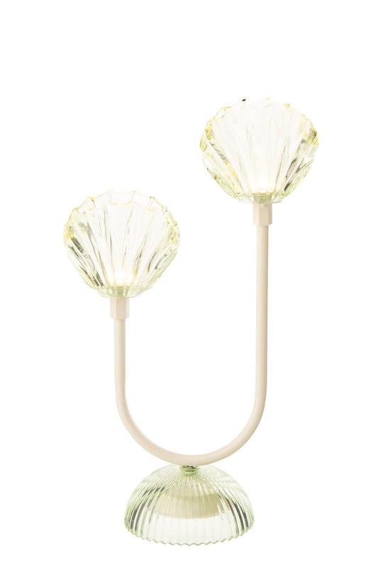 Tafellamp led schelp ijzer lichtgroen/wit groot
