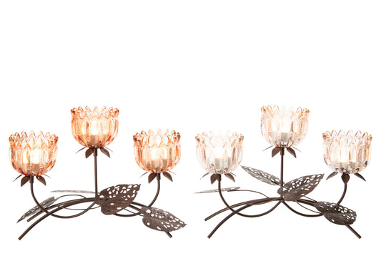 Theelichthouder Bloem Ijzer Lichtroze/Oranje Large Assortiment Van 2