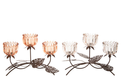 Theelichthouder Bloem Ijzer Lichtroze/Oranje Large Assortiment Van 2
