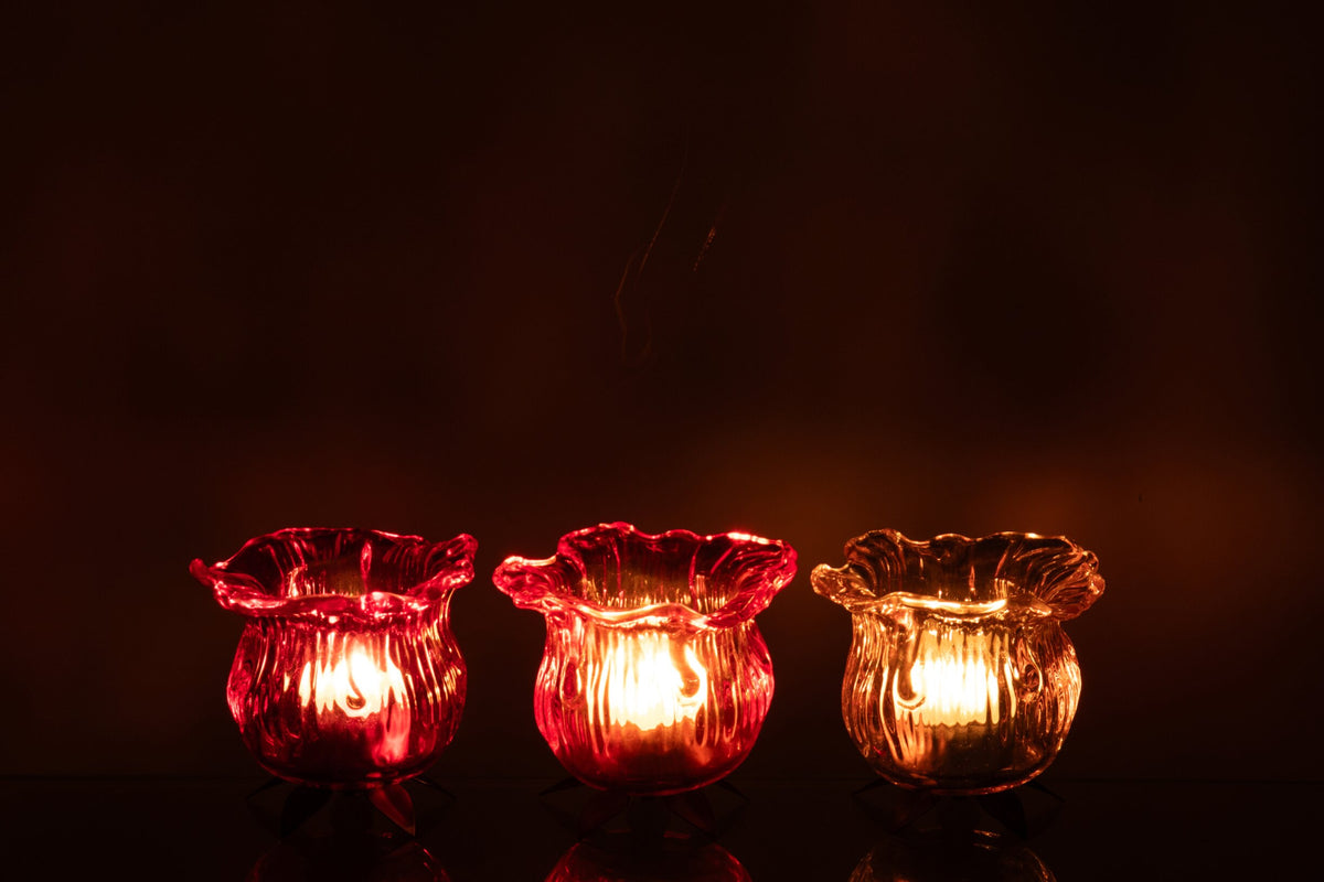 Theelichthouder Bloem Glas Oranje/Roze Assortiment Van 3