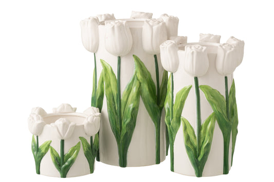 Vase Tulip Ceramic White/Green Large