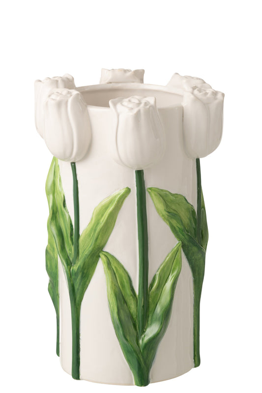 Vase Tulip Ceramic White/Green Large