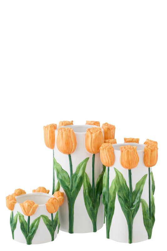 Vase Tulip Ceramic White/Orange Large