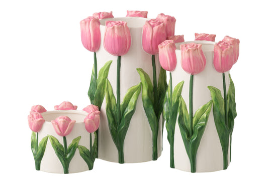 Vase Tulip Ceramic White/Light Pink Large