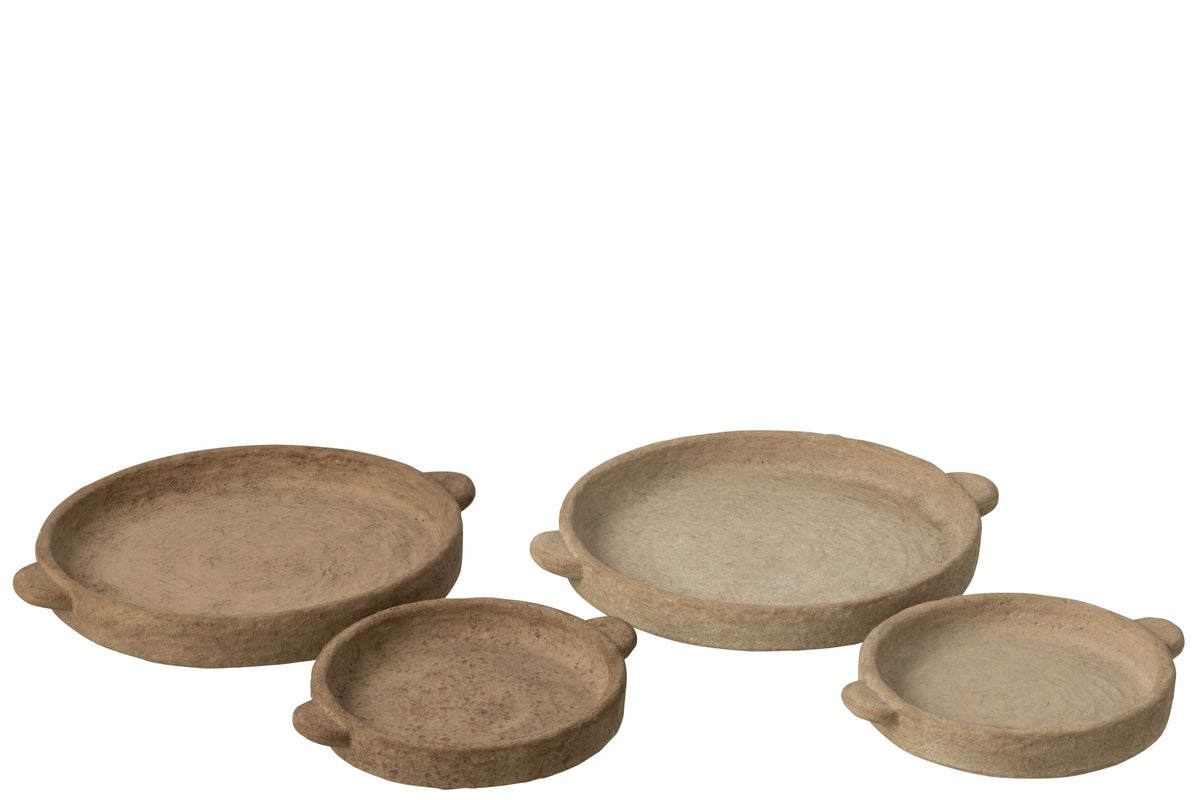 Plate Round Cement Beige/Dark Brown Large Assortment Of 2