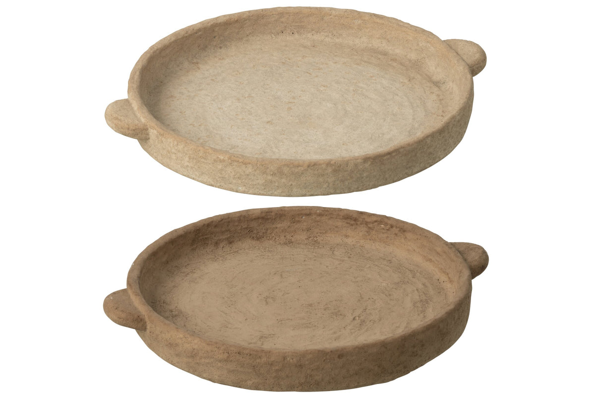 Plate Round Cement Beige/Dark Brown Large Assortment Of 2