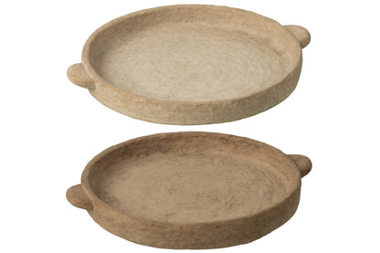 Plate Round Cement Beige/Dark Brown Large Assortment Of 2