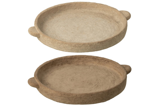 Plate Round Cement Beige/Dark Brown Large Assortment Of 2