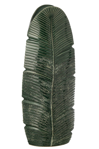 Vase Leaf Stoneware Dark Green Large