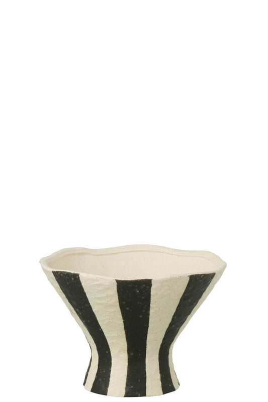Vase Striped Stoneware Off-White/Black Small
