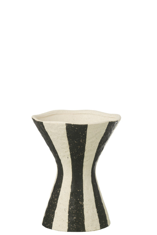 Vase Striped Stoneware Off-White/Black Medium