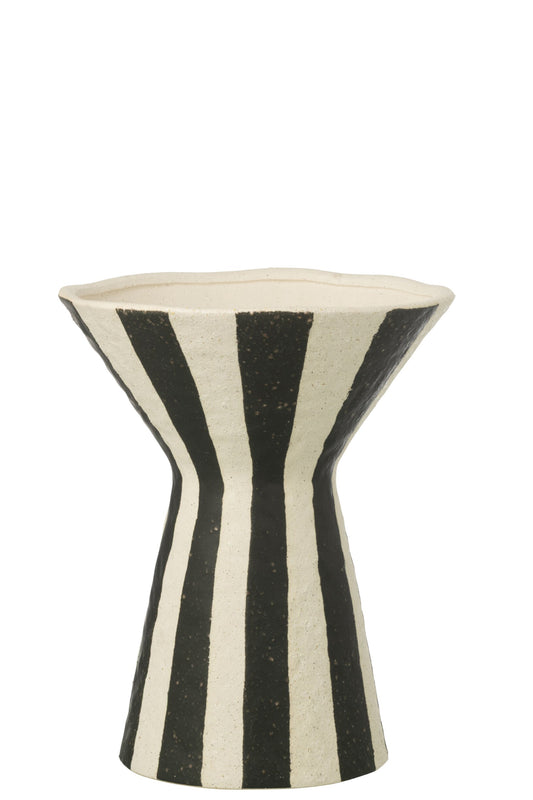Vase Striped Stoneware Off-White/Black Large