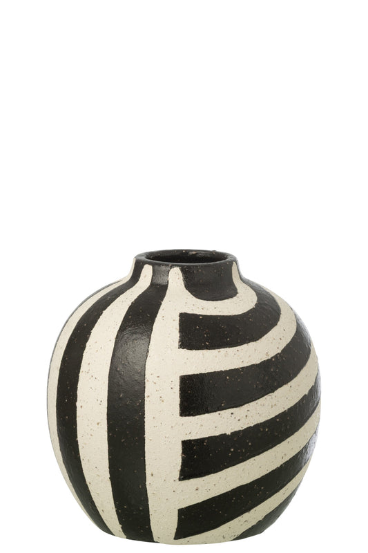 Vase Striped Stoneware Off-White/Black