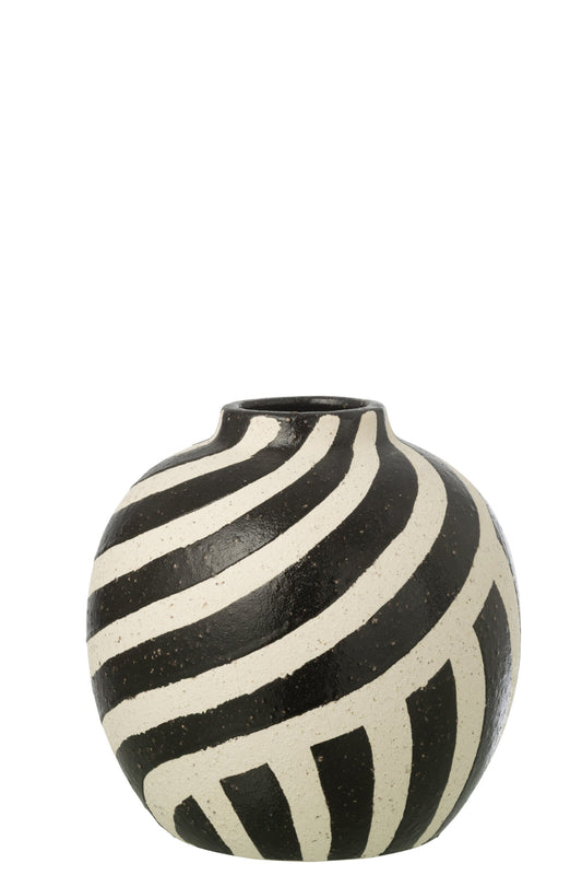 Vase Striped Stoneware Off-White/Black