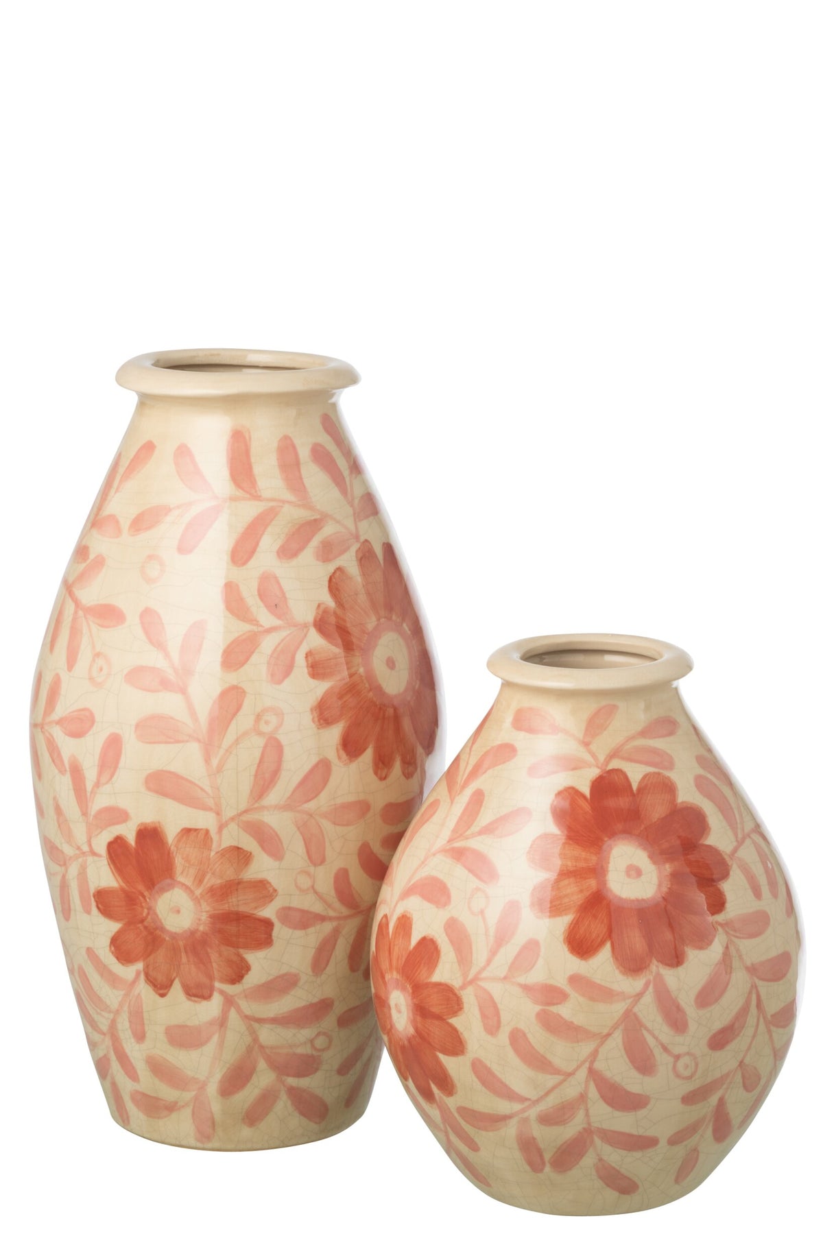 Vase Flowers Stoneware Orange/Off-White Large
