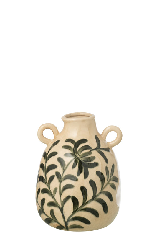 Vase Leaf Stoneware Dark Green/Off-White Large