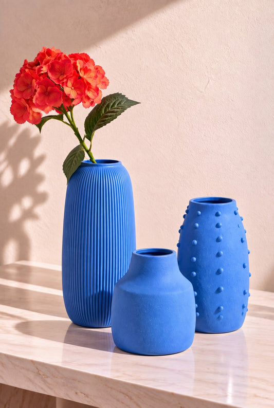 Vase Ruby Dots Stoneware Blue Small