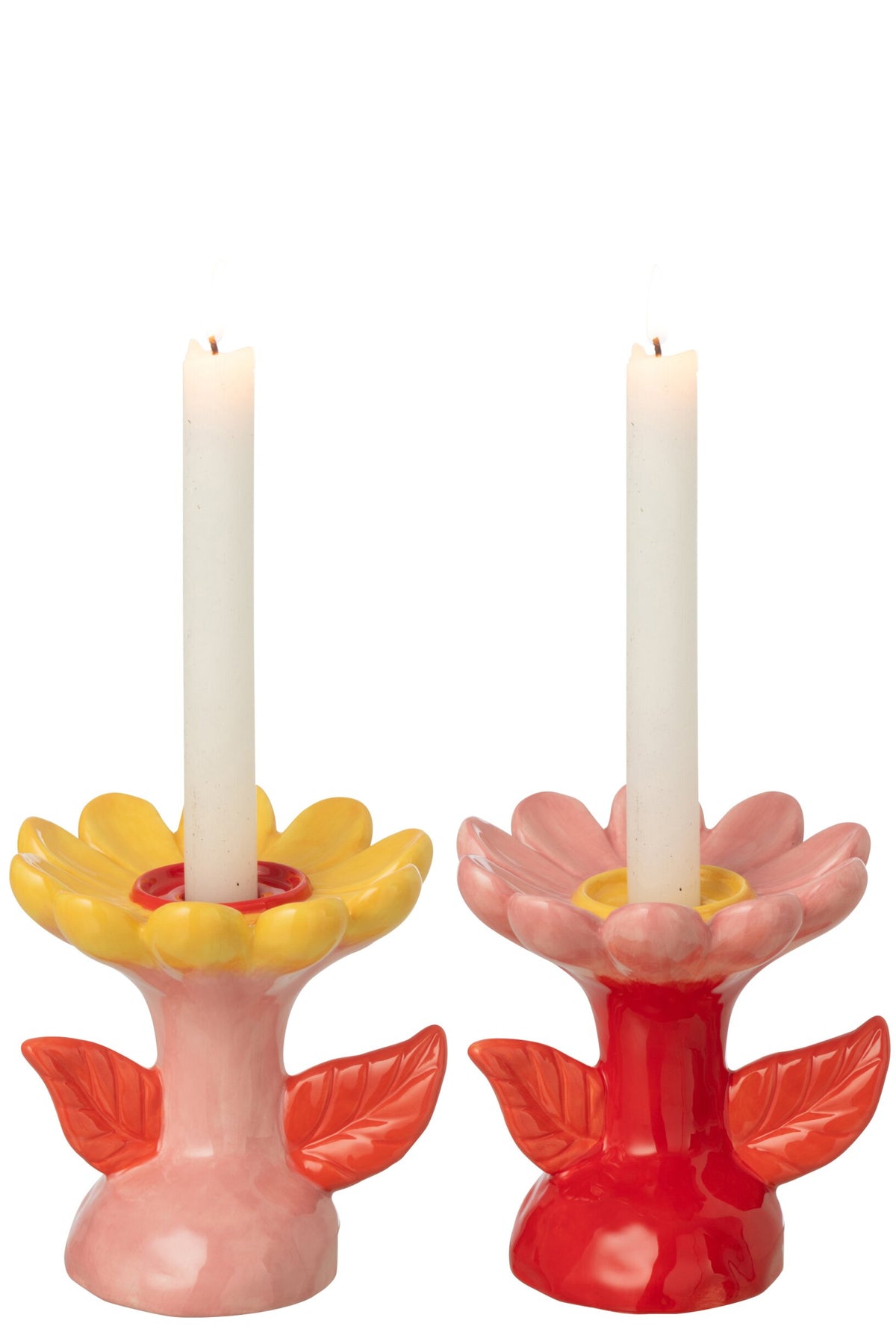 Kaarshouder Bloem Steengoed Meerkleurig Assortiment Van 2
