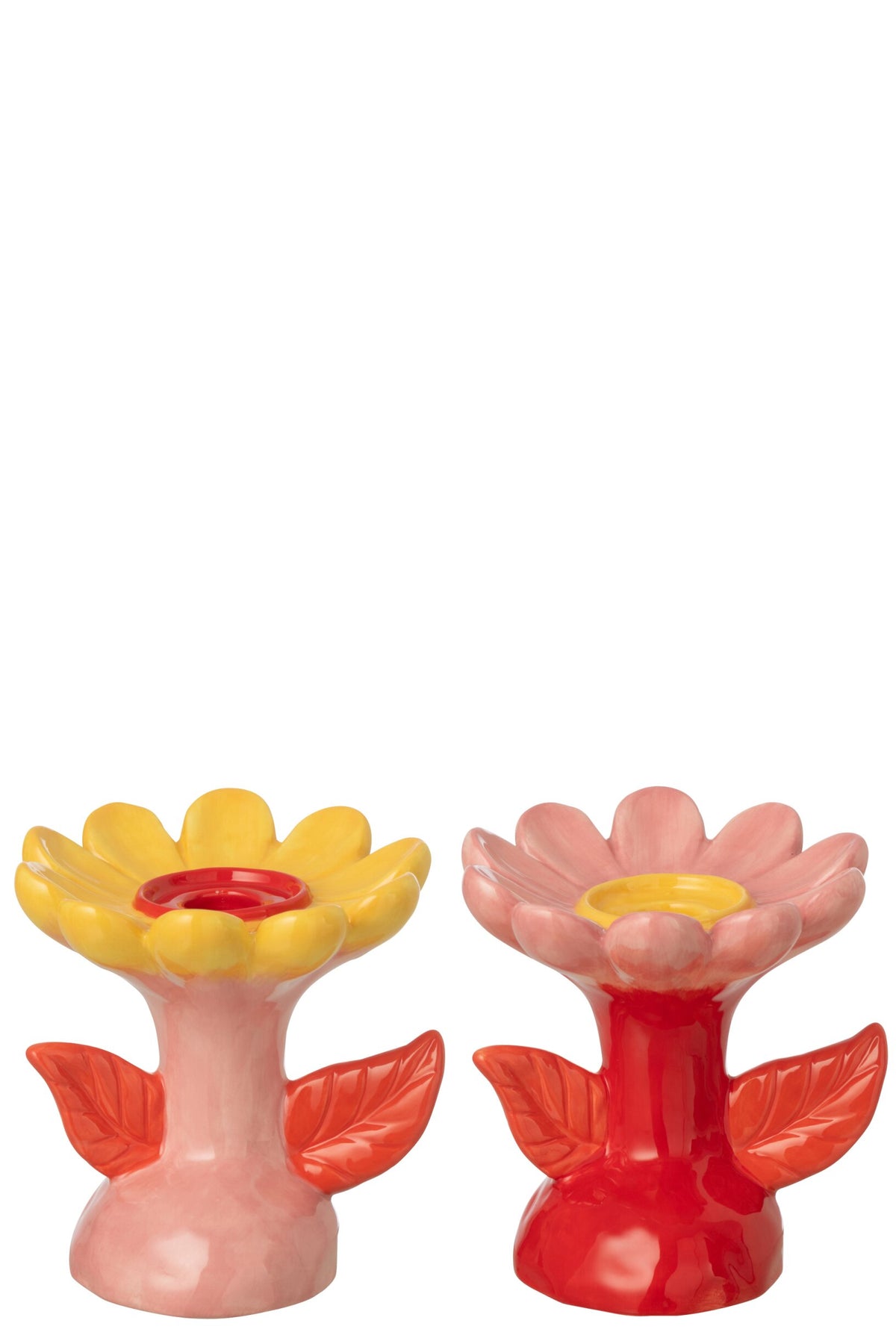 Kaarshouder Bloem Steengoed Meerkleurig Assortiment Van 2