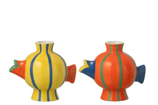 Vase Fish Ball Striped Dolomite Multicolored Assortment Of 2