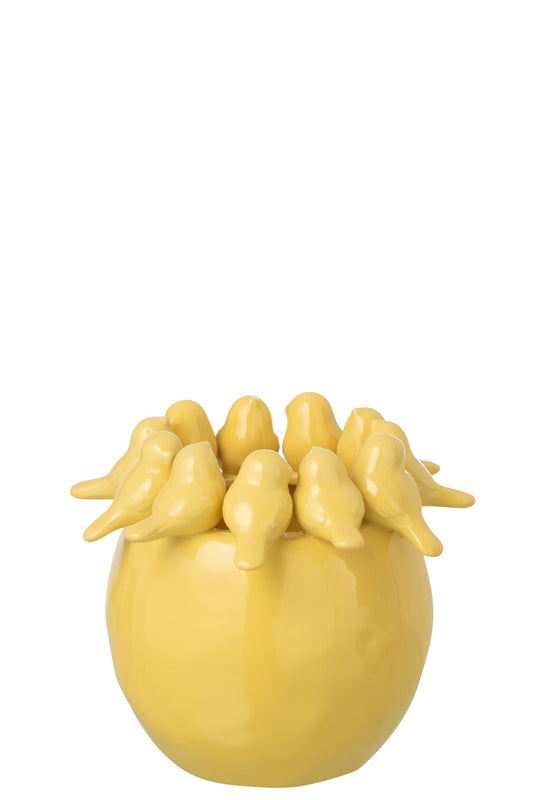 Vase Birds Stoneware Light Yellow Large