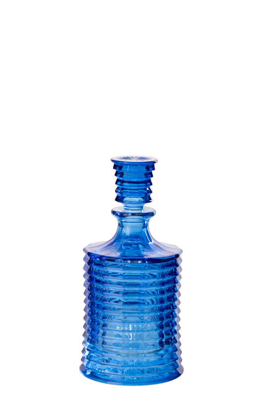 Karaf geribbeld glas kobalt blauw