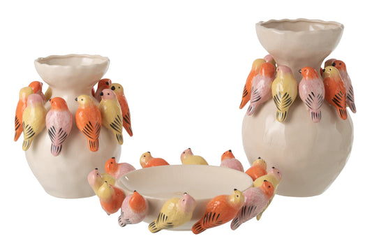Vase Bird Ceramic Multicolored Large